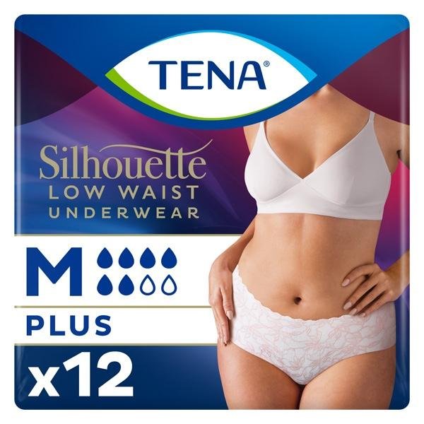 TENA Silhouette Plus Low Waist White M—Kalhotky absorpční natahovací s boky 12 ks