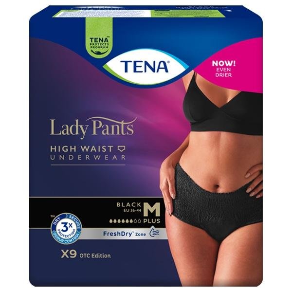 TENA Lady Pants Plus Black M—Kalhotky Absorpční Natahovací 9ks