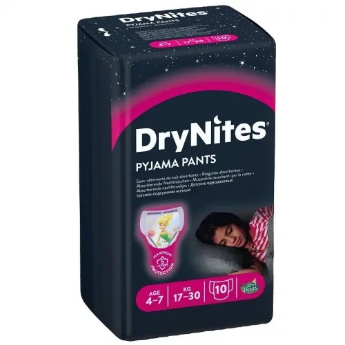 Huggies DryNites pro dívky 4-7 let, 17-30 kg—Natahovací kalhotky 10 ks
