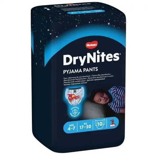 Huggies DryNites pro chlapce 4-7 let, 17-30 kg—Natahovací kalhotky 10 ks