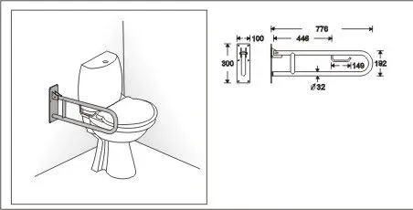 Madlo k WC 506 N - 75 cm—Sklopné, nerez